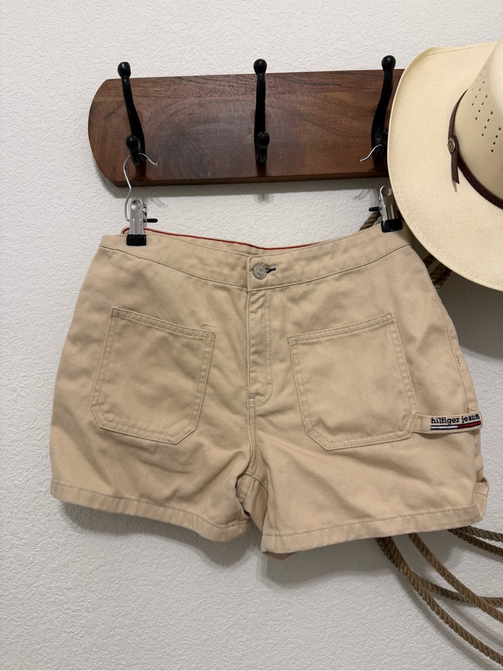 Vintage 90s Tommy Hilfiger Carpenter Utility Shorts Beige Tan - Size 6